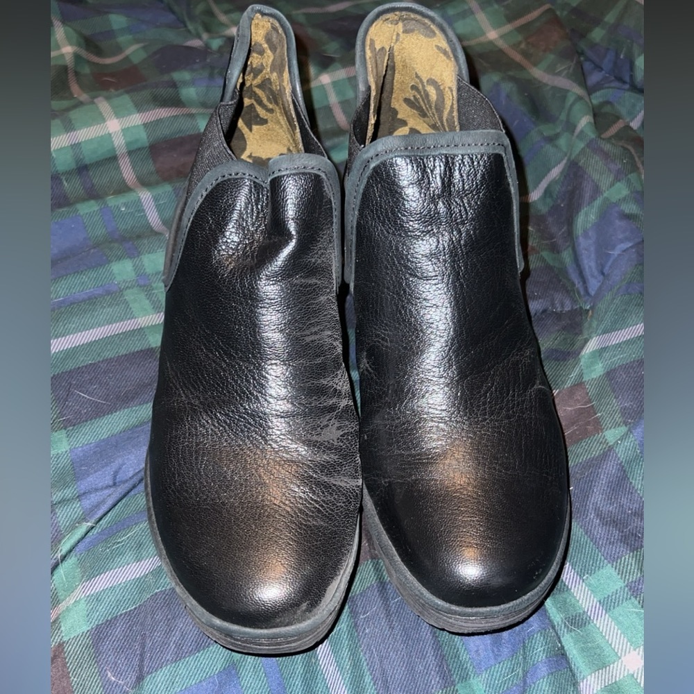 Black leather fly London booties